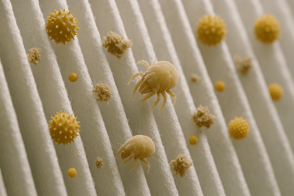 Microscopic view of HEPA filter trapping allergens